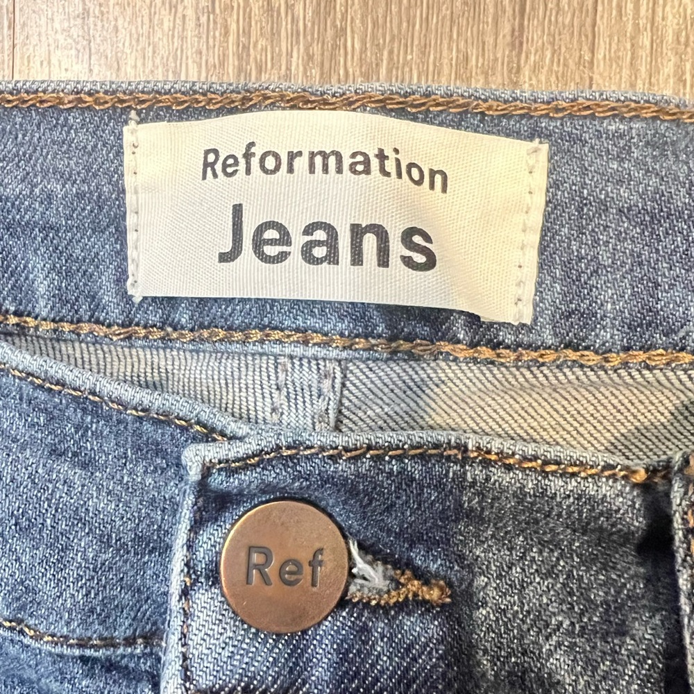Reformation Jeans Raw Edge Hem Havana High & Skinny Medium Wash 28 Distressed - Picture 4 of 6